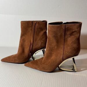 Gianni Bini Tan Suede Boots with Gold Heel